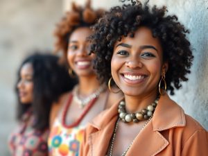 Persoană zâmbitoare, stil vestimentar unic, culori vibrante.