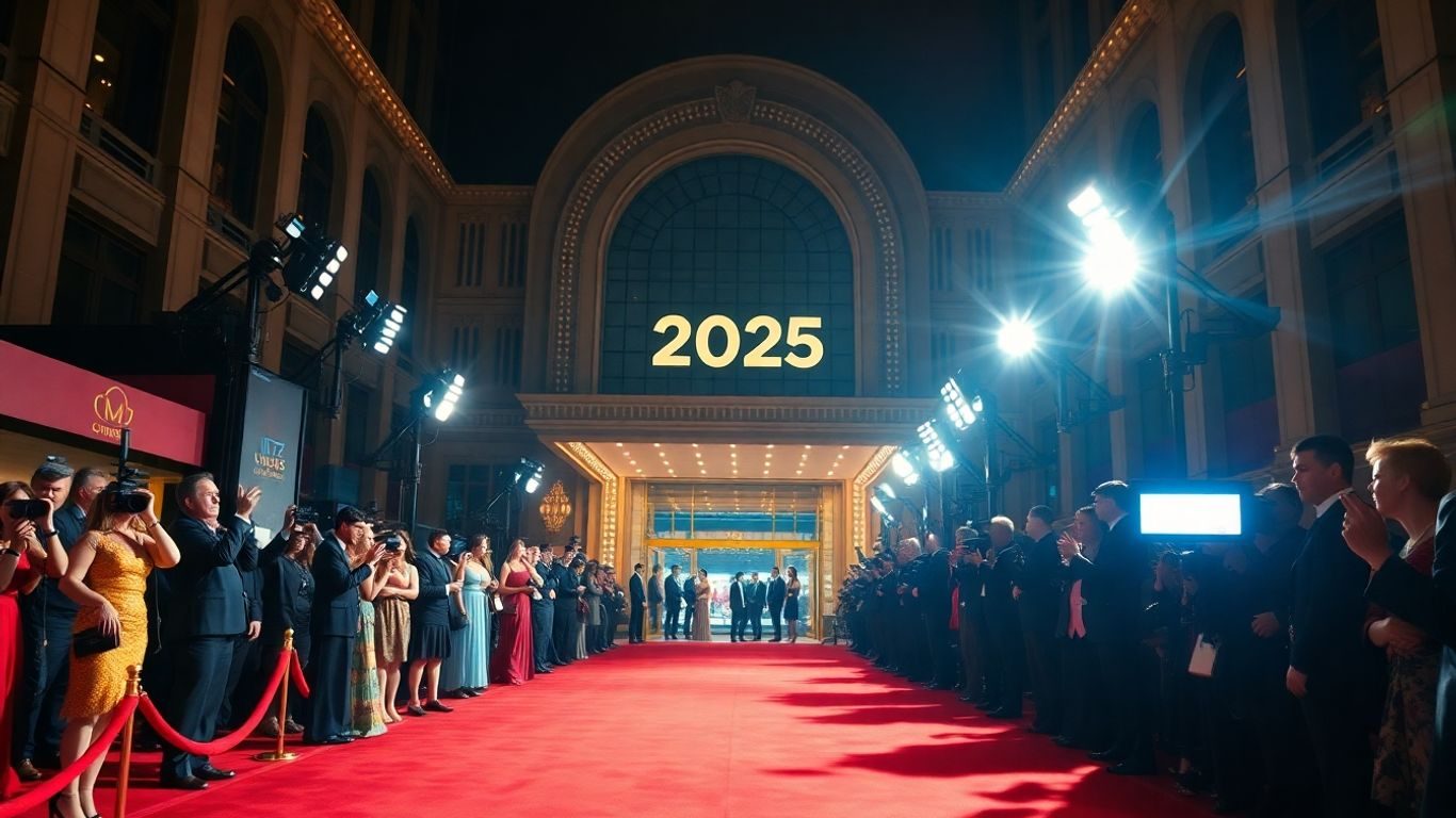 Eveniment de covor roșu la un cinematograf modern în 2025.